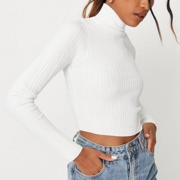 Missguided Tops - NEW White Rib Knit Turtleneck Crop Top